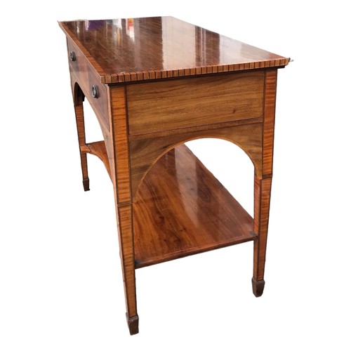 196 - A 19TH CENTURY SHERATON REVIVAL MAHOGANY AND INLAY SERVING TABLE
With a single drawer above a concav... 