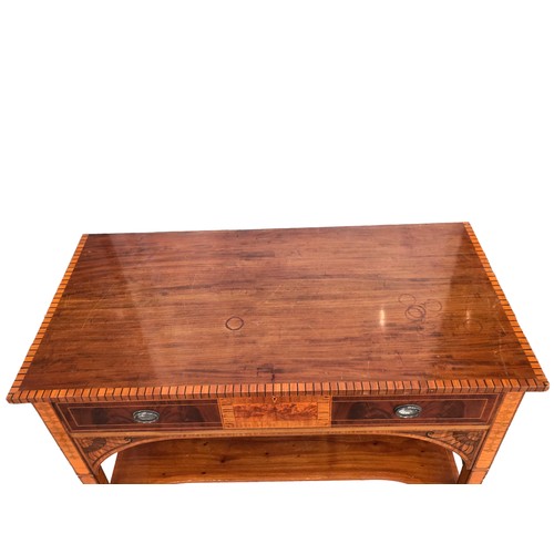 196 - A 19TH CENTURY SHERATON REVIVAL MAHOGANY AND INLAY SERVING TABLE
With a single drawer above a concav... 