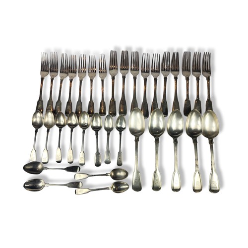 42A - A LARGE COLLECTION OF GEORGE III AND LATER SILVER CUTLERY ALL HAVING FIDDLE AND THREAD PATTERN
Compr... 