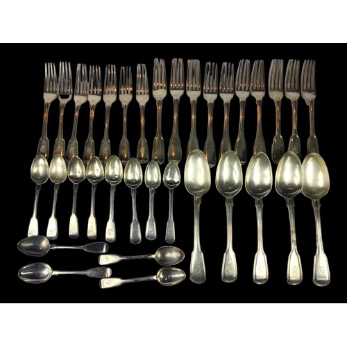 42A - A LARGE COLLECTION OF GEORGE III AND LATER SILVER CUTLERY ALL HAVING FIDDLE AND THREAD PATTERN
Compr... 