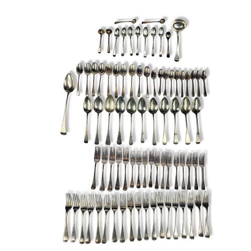 43A - A LARGE COLLECTION GEORGE III SILVER CUTLERY ALL HAVING FEATHER-EDGE PATTERNS
Two spoons, John Meek,... 