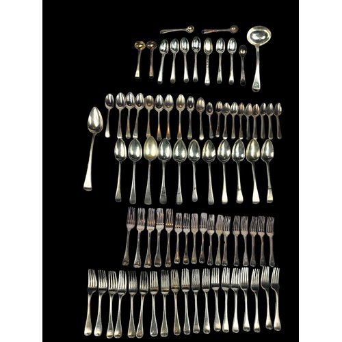 43A - A LARGE COLLECTION GEORGE III SILVER CUTLERY ALL HAVING FEATHER-EDGE PATTERNS
Two spoons, John Meek,... 