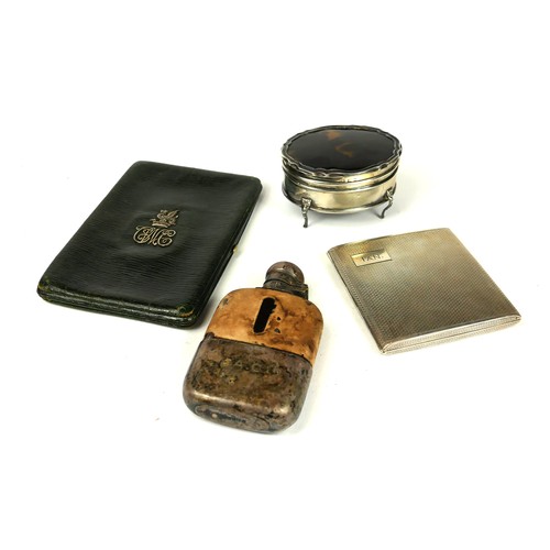 44A - ELKINGTON & CO. LTD, A SILVER AND TORTOISESHELL LIDDED BOX RAISED ON FOUR LEGS, TOGETHER WITH A SILV... 