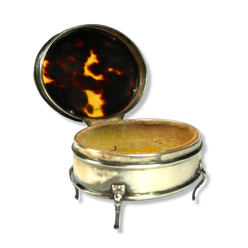 44A - ELKINGTON & CO. LTD, A SILVER AND TORTOISESHELL LIDDED BOX RAISED ON FOUR LEGS, TOGETHER WITH A SILV... 