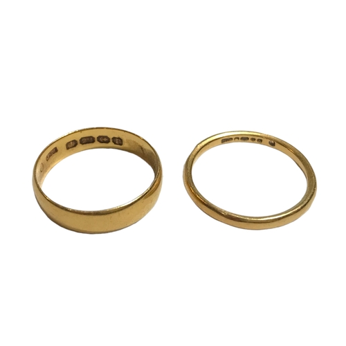 55A - TWO 22CT GOLD BANDS.
(both UK ring size O, 6g)