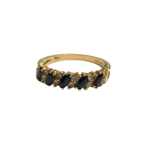 56A - AN 18CT GOLD FIVE STONE SAPPHIRE AND DIAMOND RING.
(UK ring size Q½, gross weight 3.3g)