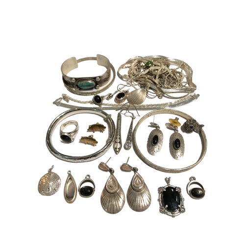 66 - A COLLECTION OF VINTAGE AND CONTEMPORARY SILVER JEWELLERY AND OTHERS
Comprising bangles, earrings, r... 