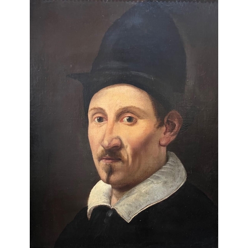 340 - A 17TH CENTURY ITALIAN OIL ON CANVAS, PORTRAIT BELIEVED TO BE GUIDO RENI
Wearing hat a white collar,... 