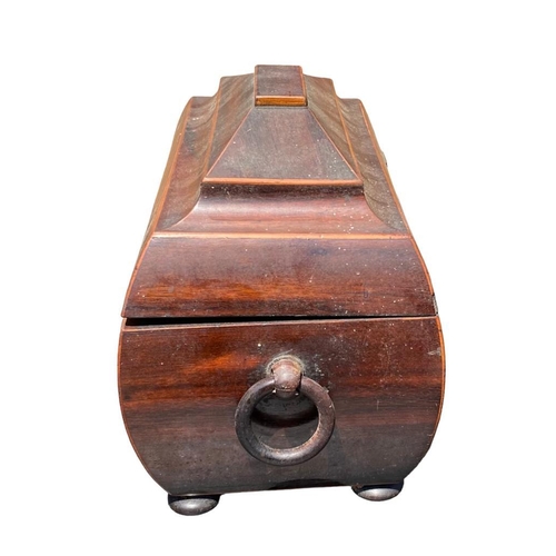 80 - A 19TH CENTURY WOODEN TEA CADDY
Having felt buttoned interior, raised on four bun feet.