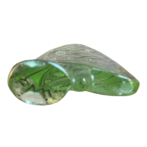 106 - LALIQUE, PARIS. A FRENCH LIGHT GREEN GLASS SNAIL BUTTERFLY WING HOUSED IN ORIGINAL BOX. Signed ‘Lali... 