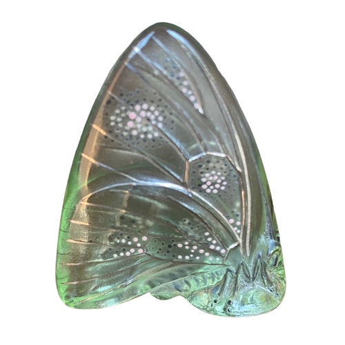 106 - LALIQUE, PARIS. A FRENCH LIGHT GREEN GLASS SNAIL BUTTERFLY WING HOUSED IN ORIGINAL BOX. Signed ‘Lali... 