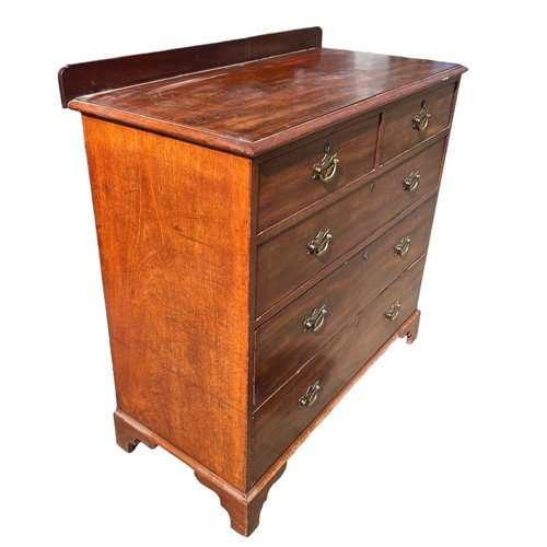 122 - A 19TH CENTURY MAHOGANY CHEST OF TWO SHORT OVER THREE LONG GRADUATED DRAWERS
Raised on bracket feet.... 