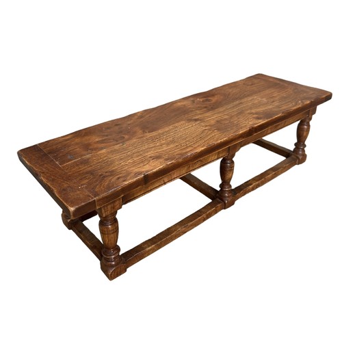 134 - A 17TH CENTURY DESIGN BURR ELM MINIATURE APPRENTICE PIECE REFECTORY TABLE
The single plank table, ra... 