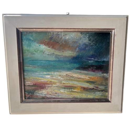 180 - CLOE CLOHERTY, B. 1964, OIL ON LINEN
Seascape, titled ‘Western Isles’, framed.
(sight 38cm x 48.5cm,... 