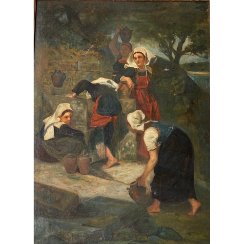 186 - A LATE 19TH/EARLY 20TH CENTURY (POSSIBLY FRENCH) OIL ON CANVAS 
Group of ladies collecting water fro... 