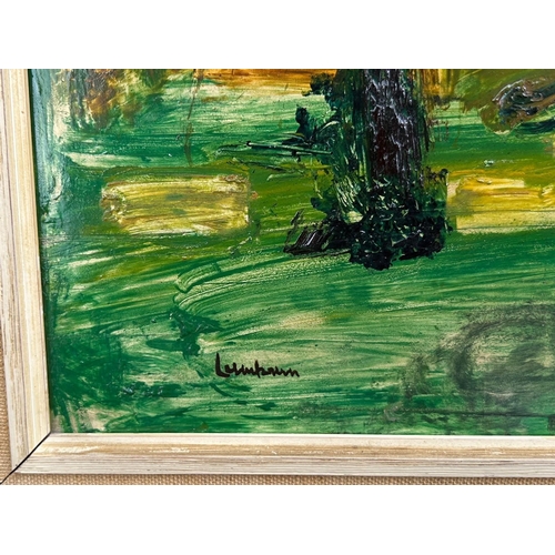 194 - A 20TH CENTURY OIL ON CANVAS, WOODLAND SCENE
Signed indistinctly lower left. 
(frame 46.5cm x 39cm, ... 