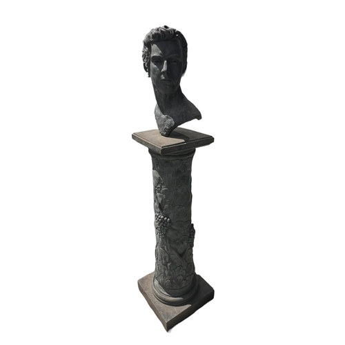 151 - NEIL GODFREY, A DECORATIVE 20TH CENTURY BRONZED CAST RESIN BUST OF A MAN
Supported on a column decor... 