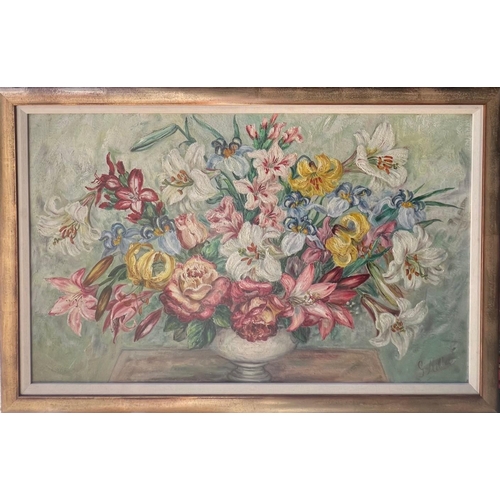 175 - A 20TH CENTURY OIL ON BOARD, STILL LIFE OF FLOWERS IN A VASE
Signed lower right, framed.
(sight 54.5... 