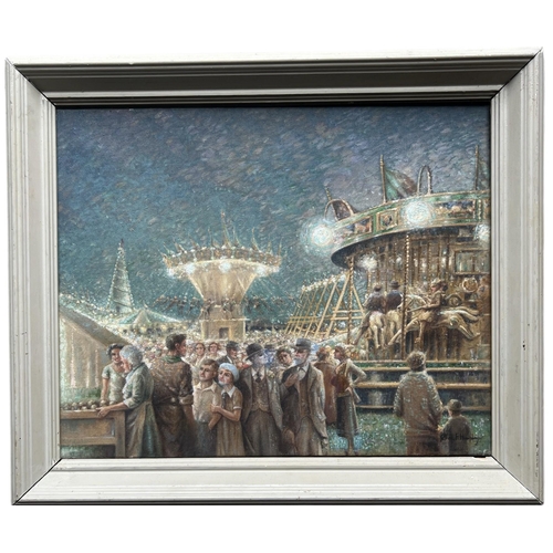 191 - CHARLES F. HUMPHREY, A 20TH CENTURY OIL ON CANVAS 
Figures at funfair, signed lower right, framed.
(... 