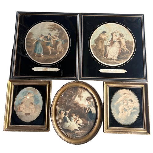 201 - AFTER ANGELICA KAUFFMAN, A PAIR OF 19TH CENTURY COLOURED ENGRAVINGS 
Titled ‘Beaty, Blind Man’s Buff... 