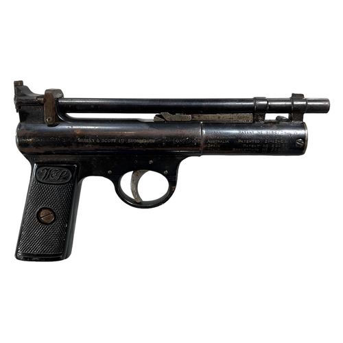 53A - WEBLEY & SCOTT LTD, BIRMINGHAM. A PRE-WAR STRAIGHT GRIP WEBLEY ‘SENIOR’ AIR PISTOL HOUSED IN A WEBLE... 