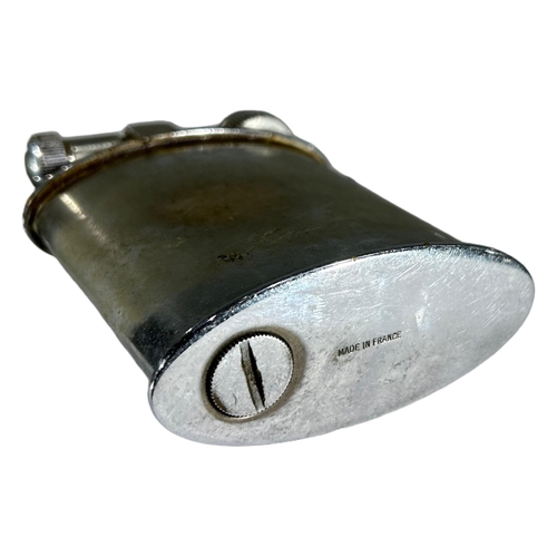 85 - A LARGE 1930’S FRENCH SILVER PLATED NOVELTY TABLE LIGHTER. 
(h 10.5cm x w 8cm x depth 3.5cm)