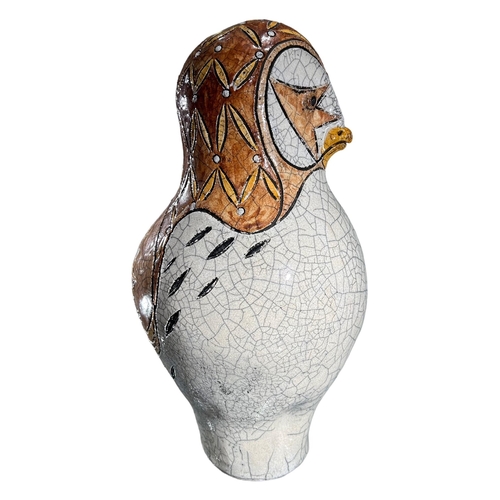 94 - JENNIE HALE, BRITISH, 1956, A LARGE RAKU FIRED MODEL OF A BARN OWL
Signed to base.
(h 34cm x w 17.5c... 