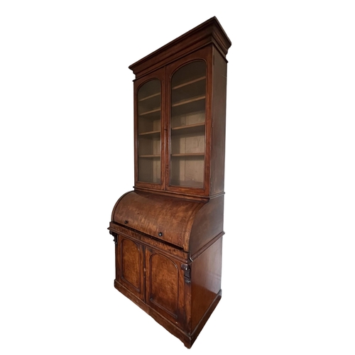 162 - A 19TH CENTURY VICTORIAN MAHOGANY BUREAU BOOKCASE
With glazed doors opening to reveal shelf interior... 