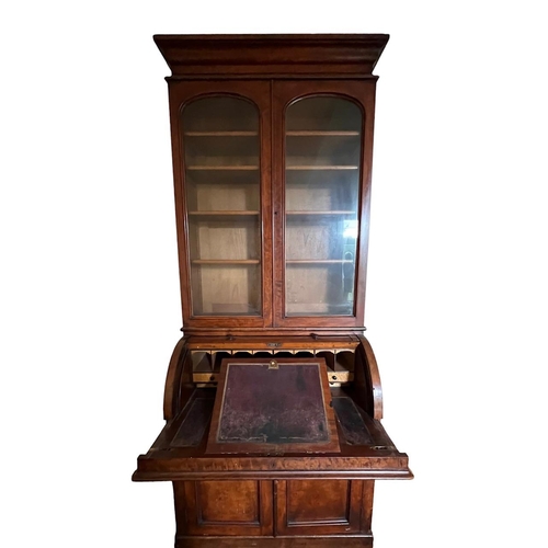 162 - A 19TH CENTURY VICTORIAN MAHOGANY BUREAU BOOKCASE
With glazed doors opening to reveal shelf interior... 