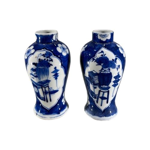 61A - A 19TH CENTURY, POSSIBLY EARLIER CHINESE BLUE AND WHITE GINGER JAR TOGETHER TWO NEAR PAIRS OF CHINES... 