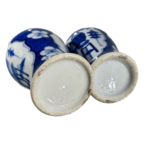 61A - A 19TH CENTURY, POSSIBLY EARLIER CHINESE BLUE AND WHITE GINGER JAR TOGETHER TWO NEAR PAIRS OF CHINES... 