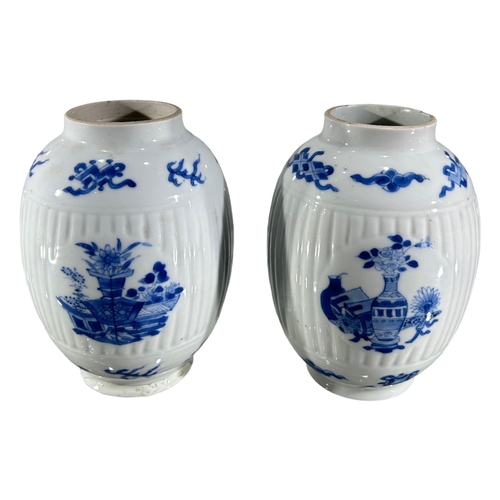 61A - A 19TH CENTURY, POSSIBLY EARLIER CHINESE BLUE AND WHITE GINGER JAR TOGETHER TWO NEAR PAIRS OF CHINES... 