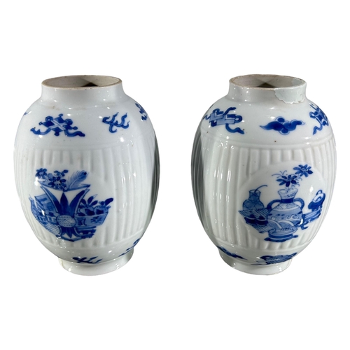 61A - A 19TH CENTURY, POSSIBLY EARLIER CHINESE BLUE AND WHITE GINGER JAR TOGETHER TWO NEAR PAIRS OF CHINES... 