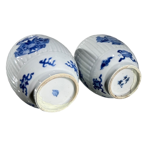 61A - A 19TH CENTURY, POSSIBLY EARLIER CHINESE BLUE AND WHITE GINGER JAR TOGETHER TWO NEAR PAIRS OF CHINES... 