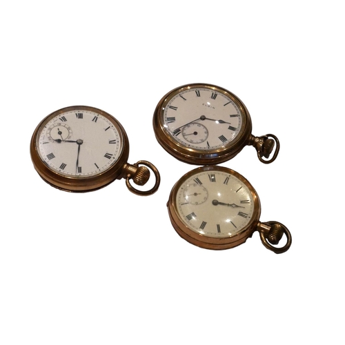 44A - THREE ROLLED GOLD POCKET WATCHES AND A QUANTITY OF MENS AND WOMENS WRISTWATCHES, SOME BEING ROLLED G... 