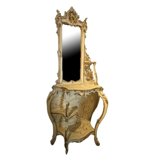 167A - AN 18TH CENTURY ITALIAN VENETIAN ROCOCO CARVED GILTWOOD AND PAINTED MIRROR BACK CONSOLE TABLE/WHATNO... 