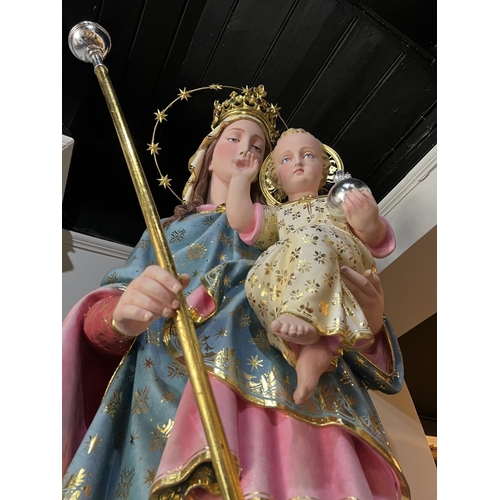 141A - MAYER & CO., MUNICH, A LARGE 19TH CENTURY LIFE SIZE PAINTED STATUE OF SAINT MARY, QUEEN OF HEAVEN AN... 