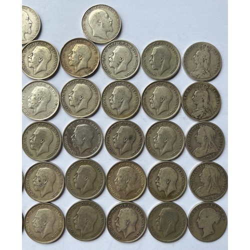 36A - A COLLECTION OF FORTY TWO VICTORIAN AND GEORGE V BRITISH SILVER HALF CROWN COINS
Comprising Young Vi... 