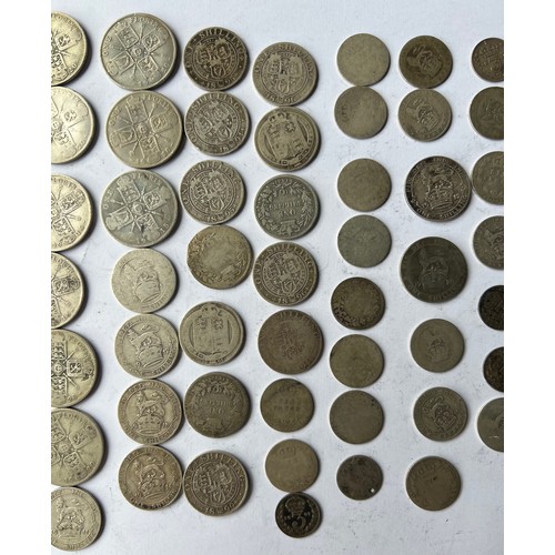 37A - A COLLECTION OF VICTORIAN AND GEORGE V BRITISH SILVER FLORIN, TWO SHILLING, ONE SHILLING, SIX PENCE ... 