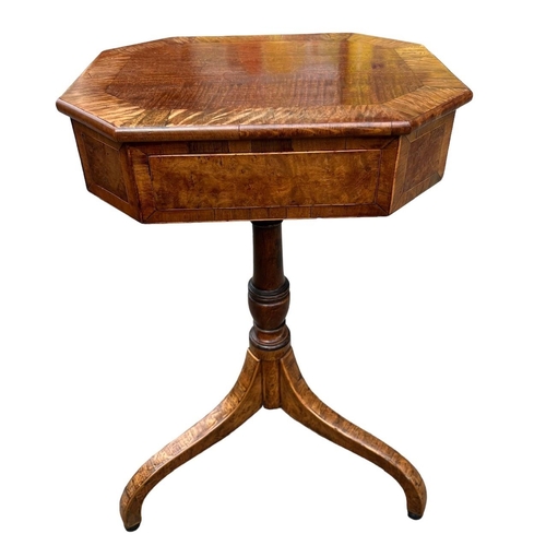 69 - A 19TH CENTURY REGENCY MAHOGANY AND BURR WALNUT TRIPOD SIDE TABLE
With single drawer.
(h 71cm x d 33... 