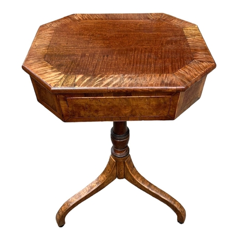 69 - A 19TH CENTURY REGENCY MAHOGANY AND BURR WALNUT TRIPOD SIDE TABLE
With single drawer.
(h 71cm x d 33... 