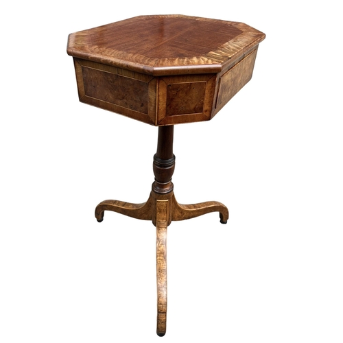 69 - A 19TH CENTURY REGENCY MAHOGANY AND BURR WALNUT TRIPOD SIDE TABLE
With single drawer.
(h 71cm x d 33... 