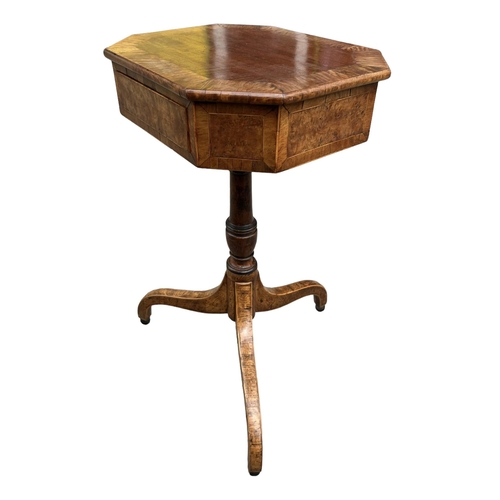 69 - A 19TH CENTURY REGENCY MAHOGANY AND BURR WALNUT TRIPOD SIDE TABLE
With single drawer.
(h 71cm x d 33... 