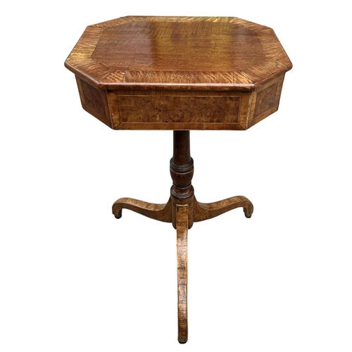 69 - A 19TH CENTURY REGENCY MAHOGANY AND BURR WALNUT TRIPOD SIDE TABLE
With single drawer.
(h 71cm x d 33... 