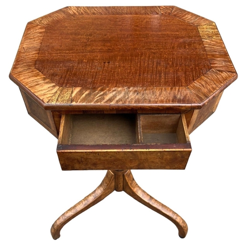 69 - A 19TH CENTURY REGENCY MAHOGANY AND BURR WALNUT TRIPOD SIDE TABLE
With single drawer.
(h 71cm x d 33... 