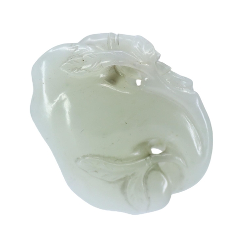 128 - A CHINESE WHITE JADE CARVED LINGZHI FUNGUS PENDANT
The pebble carved and pierced depicting three lin... 