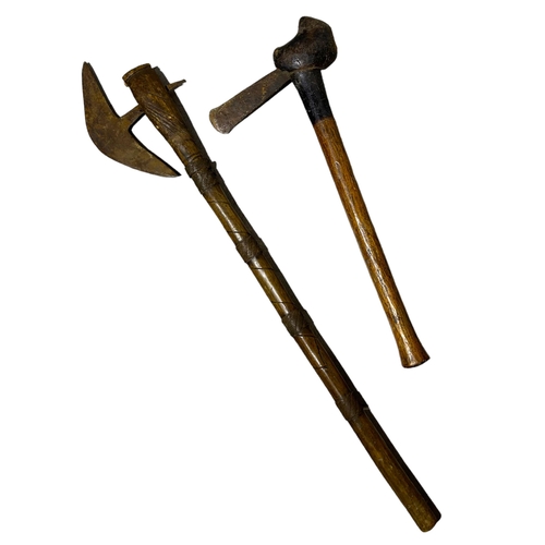 148 - TWO 19TH CENTURY NATIVE AMERICAN TOMAHAWKS. 
(longest length 69.2cm)