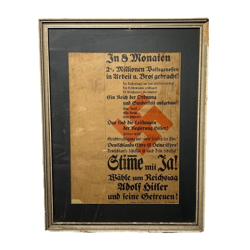 177 - GERMAN PRE-WORLD WAR II 1933 ELECTION PROPAGANDA POSTER, FRAMED
‘Vote for Adolf Hitler for the Reich... 