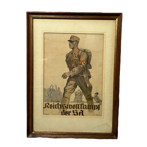 178 - GERMAN, A FRAMED REICH'S COMPETITION SA PROPAGANDA POSTER, 1934, PRINT. 
(sight 28cm x 20cm, frame 4... 
