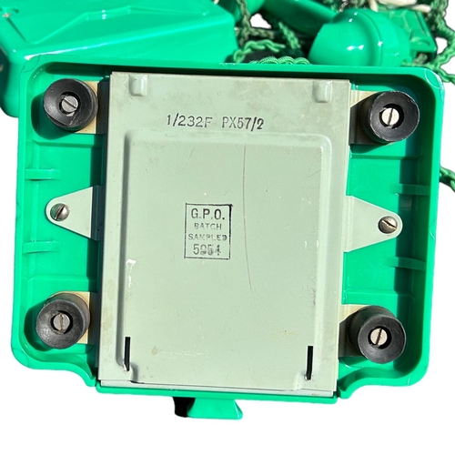 205 - A 1950’S TYPE 232 SERIES GREEN BAKELITE TELEPHONE AND TERMINAL BOX, Impressed marked 164, 56, exchan... 